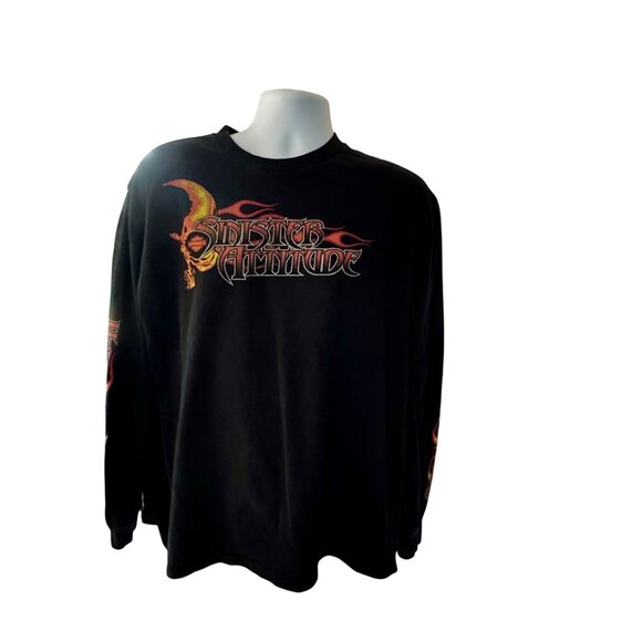 Harley-Davidson Korea Seoul Sinister Attitude Long Sleeve T-Shirt XL Black Flame - Picture 8 of 8